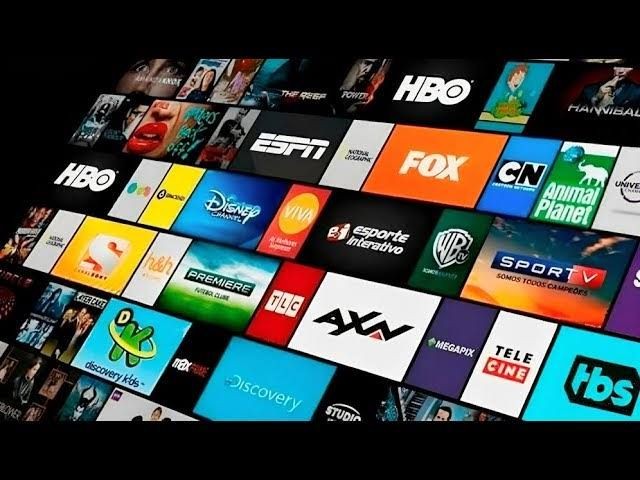 Collage of various TV network logos including HBO, ESPN, and FOX.